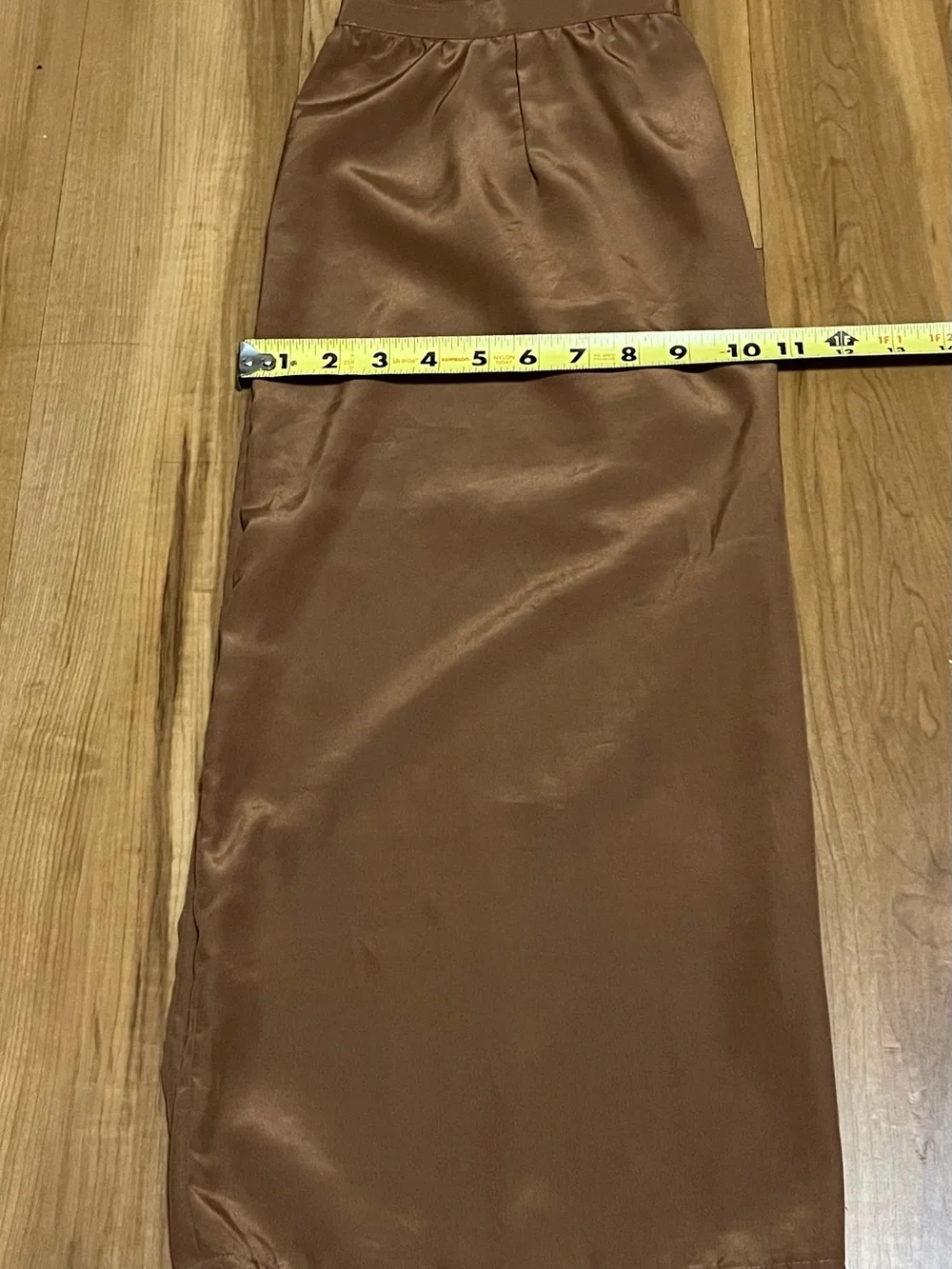 Maggy Boutique Brown Satin Midi Skirt Size 14 Back Zip Back Slit